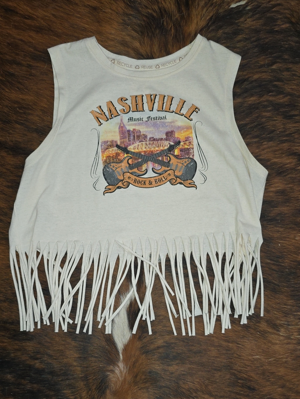 Nashville Fringe Crop Tank - Cream